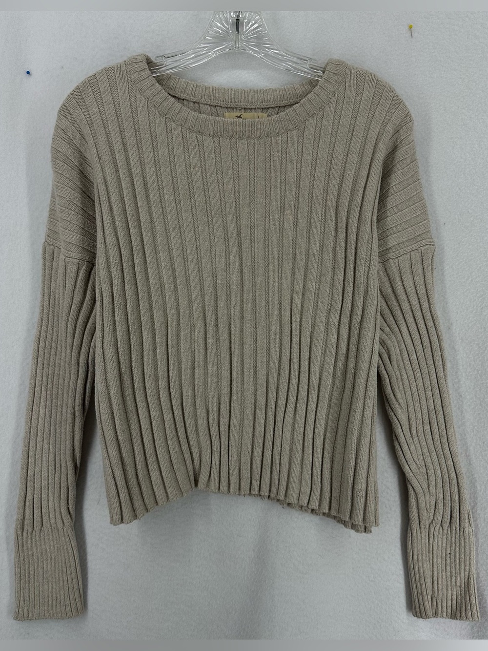 Hollister Ribbed Knit Drop Shoulder Sweater Women’s Large Oatmeal Beige